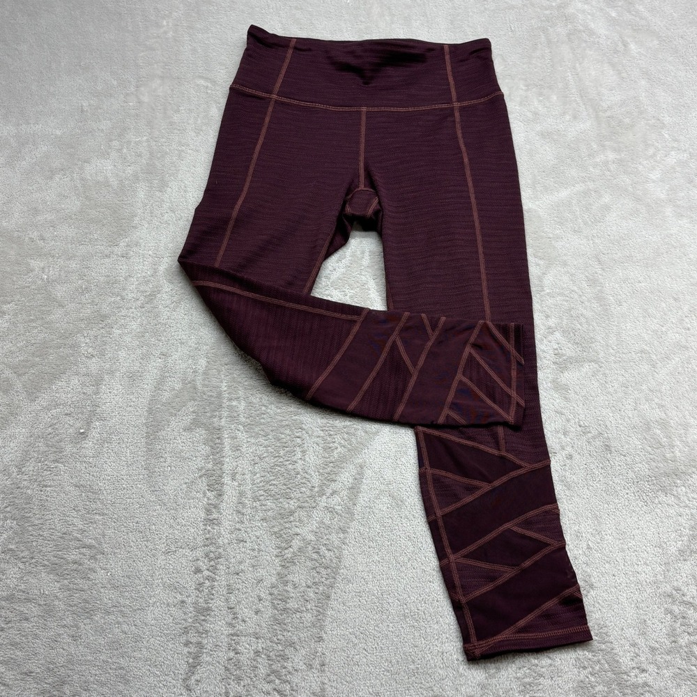 Athleta Leggings Women XS Burgundy Mesh Panel Textured Chevron Crop Yoga Pilates